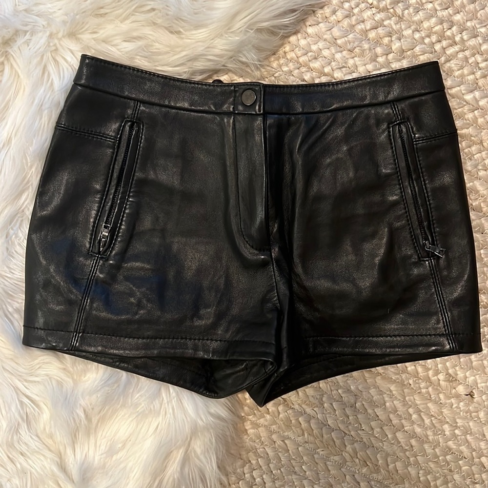 BCBG black lamb skin leather shorts